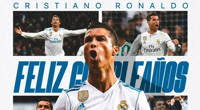 Postal de Real Madrid para saludar a Cristiano Ronaldo por su cumpleaños número 40.