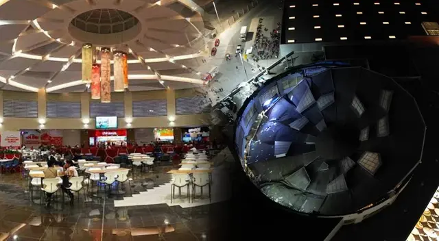 Antes y después de que se desplomara el techo del Real Plaza de Trujillo