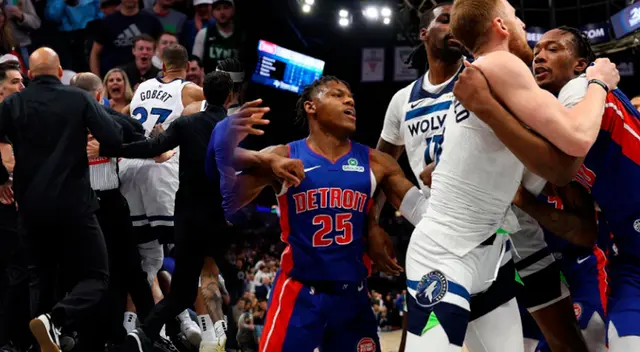 Histórica pelea en pleno partido entre Pistons y Wolves que dejó 7 EXPULSADOS