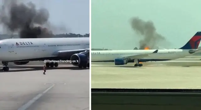 Pánico en Aeropuerto de Orlando por incendio de avión Delta lleno de pasajeros.