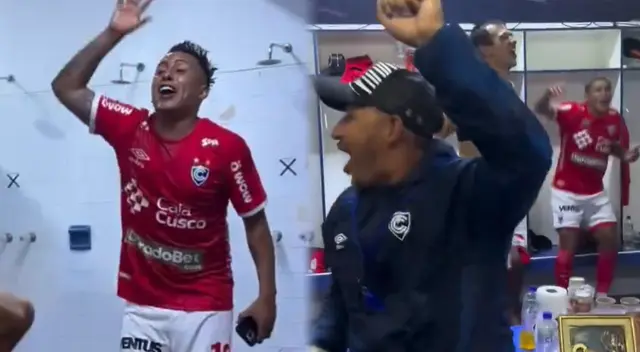 Christian Cueva y todo Cienciano festejó triunfo ante Alianza Lima en los vestuarios.