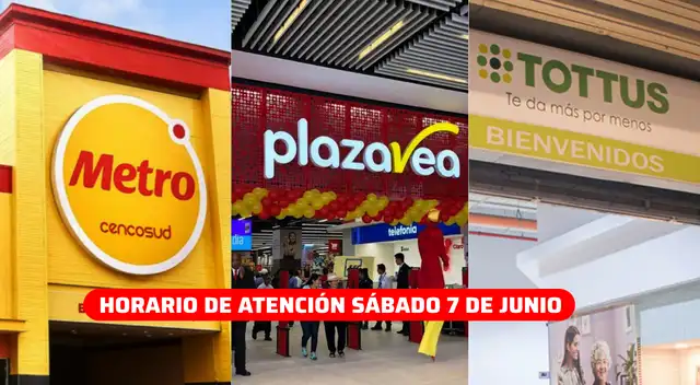 El horario de atención en Plaza Vea, Tottus y Metro no cambiará este sábado 7 de junio.