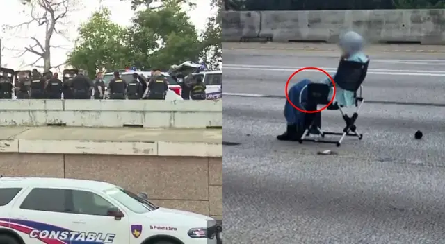 Mujer de 64 años bloqueó la I-45 en Houston con un arma tras un choque.