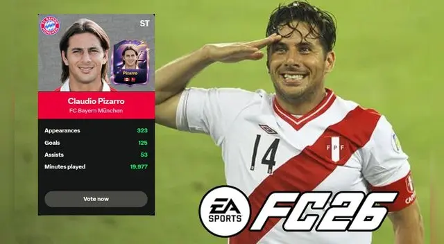Así puedes votar por Claudio Pizarra para que sea HÉROE en el EA Sports FC 2026 con el Bayern Múnich.