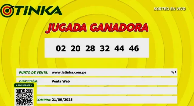 ¡Reventó La Tinka del 21 de septiembre! Conoce cuáles fueron los números ganadores del sorteo.