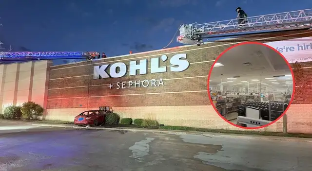 Bomberos de Bloomington atendieron un auto en llamas que chocó contra Kohl's. Bomberos de Bloomington atendieron un auto en llamas que chocó contra Kohl's.