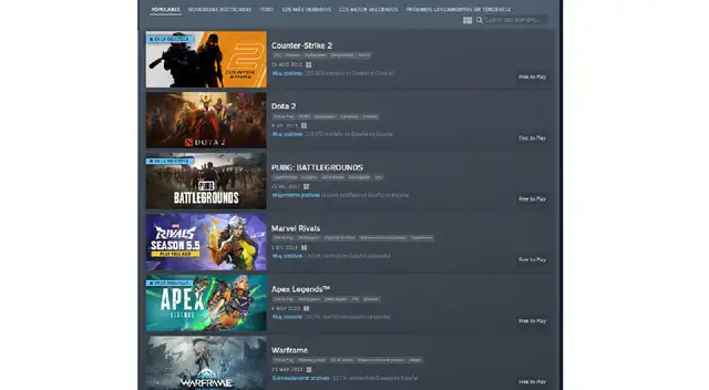 Videojuegos Free to Play de Steam. Foto: captura. Videojuegos Free to Play de Steam. Foto: captura.