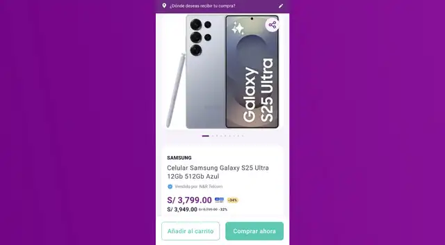 Precio del Galaxy S25 Ultra de Samsung en Yape. Foto: captura.   