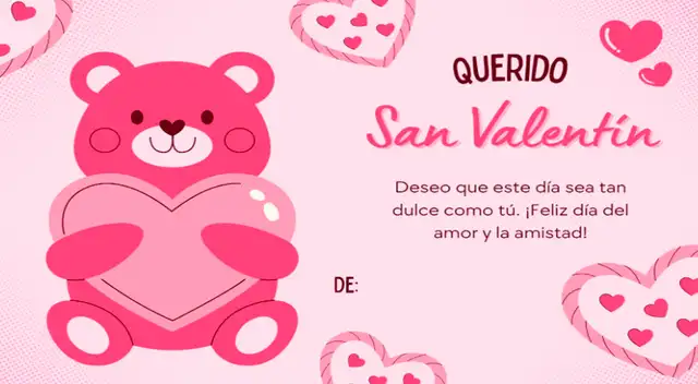 Tarjeta linda de San Valentín para imprimir gratis.