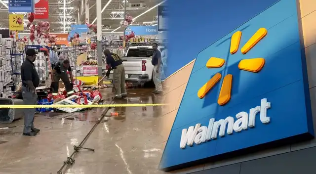 Cuatro heridos tras el choque de un auto contra un Walmart.