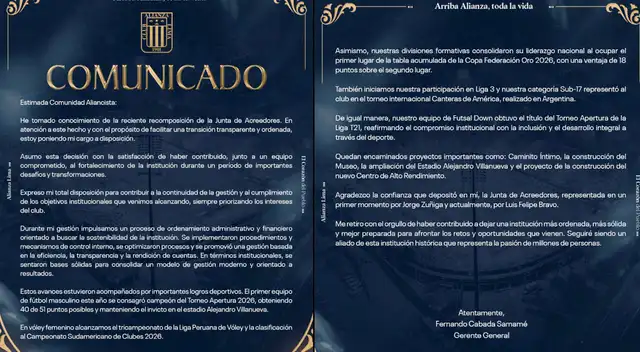 Comunicado del cuadro blanquiazul.