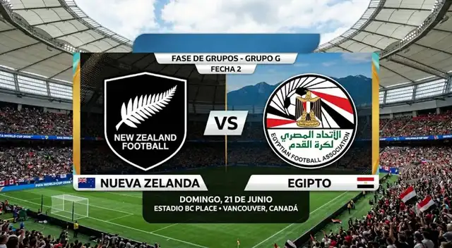 Nueva Zelanda y Egipto juegan este domingo por la fecha 2 del grupo G del Mundial 2026.