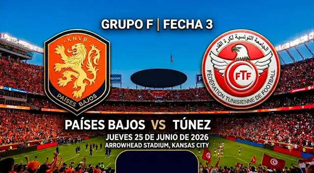 Países Bajos y Túnez juegan este jueves por la fecha 3 del grupo F del Mundial 2026.