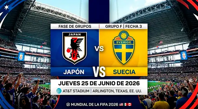 Japón y Suecia juegan este jueves por la fecha 3 del grupo F del Mundial 2026.