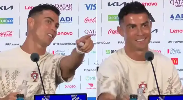 Cristiano Ronaldo tuvo un pequeño percance en conferencia de prensa.