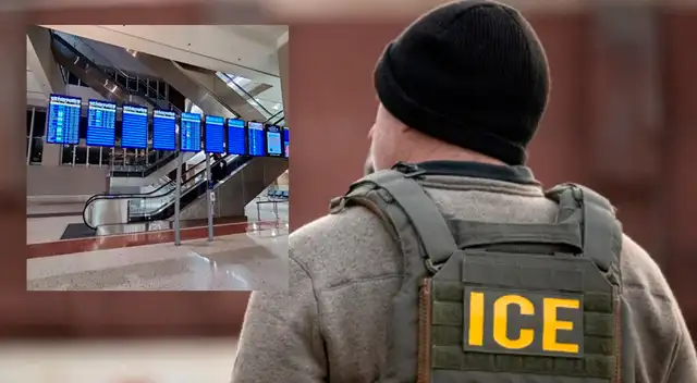 Agentes del ICE vestidos de civil esposan a hombre en aeropuerto de Las Vegas. Agentes del ICE vestidos de civil esposan a hombre en aeropuerto de Las Vegas.