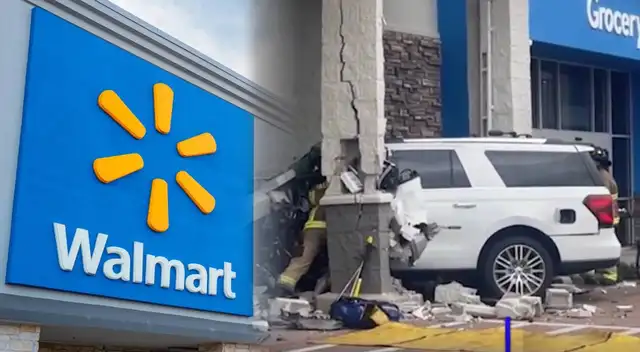 Conductor atropella a una persona y un auto antes de chocar contra un Walmart en Falcon.