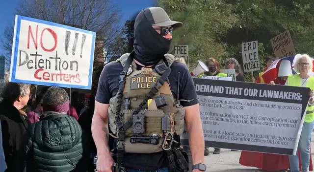 Vecinos de Hertford protestan contra la reapertura de un centro de detención del ICE.