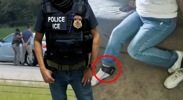 María muestra el grillete electrónico que ICE le colocó tras su liberación.