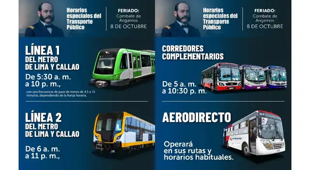 Horarios del transporte público de la ATU, 8 de octubre Horarios del transporte público de la ATU, 8 de octubre