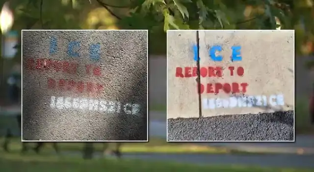 Grafiti que incitaba a denunciar a inmigrantes ante el ICE 