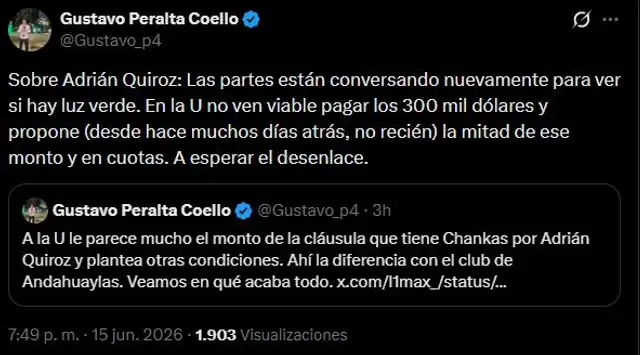 Información sobre Adrián Quiroz.