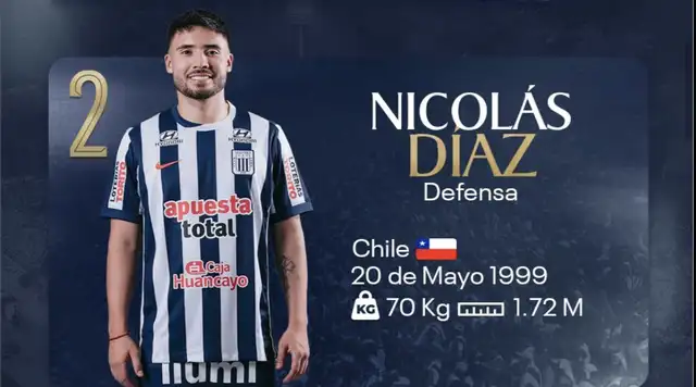 Nicolás Díaz usará el dorsal 2 en su camiseta con Alianza Lima Nicolás Díaz usará el dorsal 2 en su camiseta con Alianza Lima