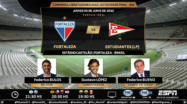 Fortaleza vs. Estudiantes EN VIVO vía Fox Sports y ESPN por Copa Libertadores 2022 Fortaleza vs. Estudiantes EN VIVO vía Fox Sports y ESPN por Copa Libertadores 2022
