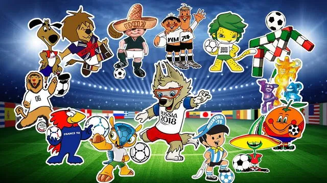 Distintas mascotas de los mundiales de fútbol. Distintas mascotas de los mundiales de fútbol.
