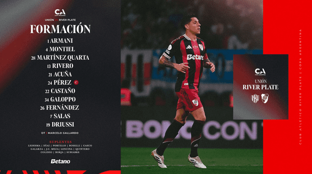 Formación de River Plate vs. Unión. Formación de River Plate vs. Unión.
