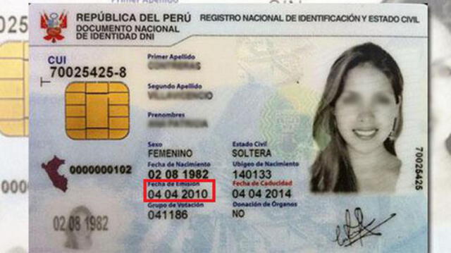 DNI electrónico, RENIEC, DNI, fecha de emisión
