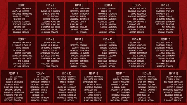 Fixture de los partidos de la Liga 1 2025.   