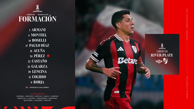 Formación de River Plate vs. Libertad.   