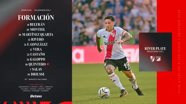 Formación de River Plate vs. Millonarios.   