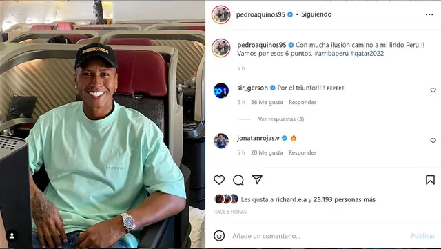 Pedro Aquino y su mensaje en Instagram.     Pedro Aquino y su mensaje en Instagram.