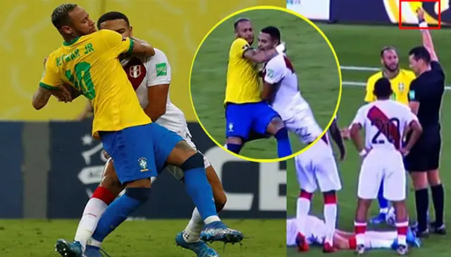 Neymar tras agredir a Alexander Callens.   