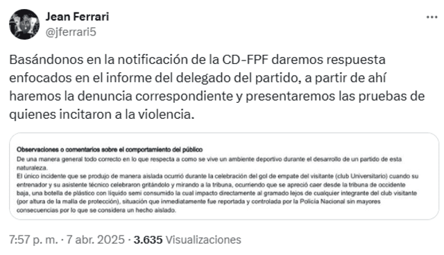 Jean Ferrari, Universitario de Deportes