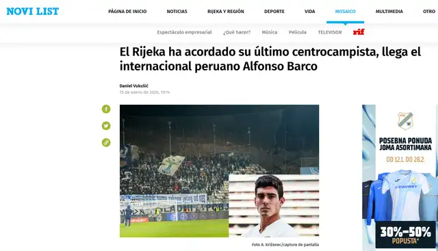  Alfonso Barco jugará en la primera división de Croacia | Vía Novi List - Croacia   