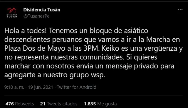 Comunidad Tusán califica de verguenza a Keiko Fujimori
