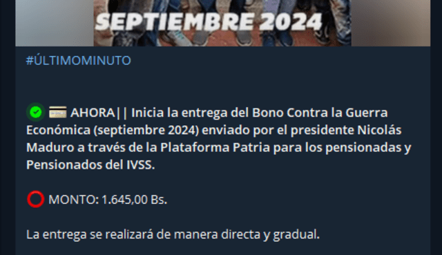 Qué bono está llegando hoy 2024