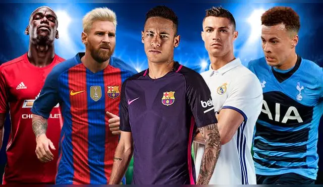 Paul Pogba, Lionel Messi, Neymar, Cristiano Ronaldo y Dele Alli.