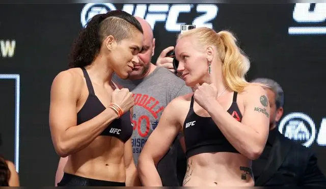 Amanda Nunes y Valentina Shevchenko en su careo antes del UFC 196.