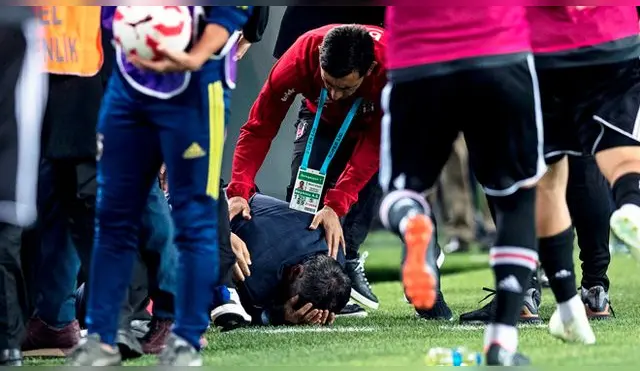Senol Gunes, entrenador de Besiktas, fue impactado en la cabeza por un objeto enviado desde la tribuna.