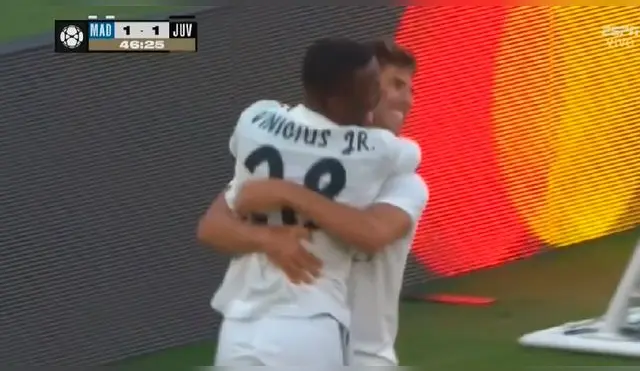 Marco Asensio y Vinicius Jr celebran el 2-1 del Real Madrid a la Juventus.