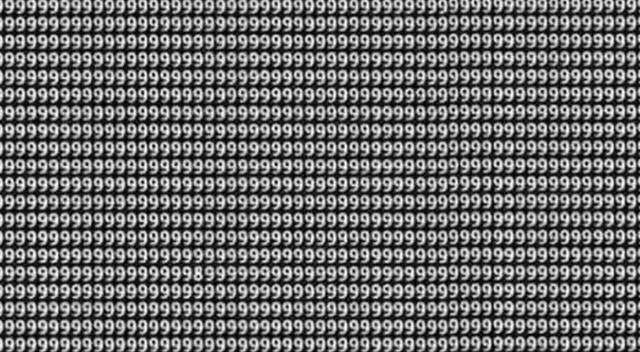 Reto visual que consiste en encontrar al 8 entre en conglomerado de 9