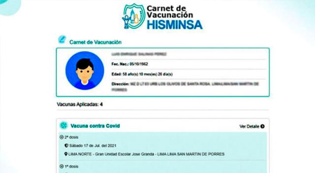Carné de vacunación Minsa.