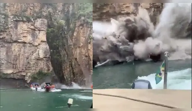 La enorme roca cayó sobre los turistas.