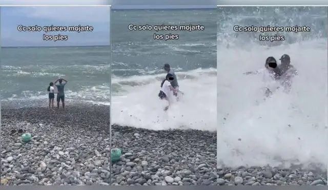 Viral: jóvenes ingresan a la playa para mojarse los pies, pero olas los revuelcan - VIDEO