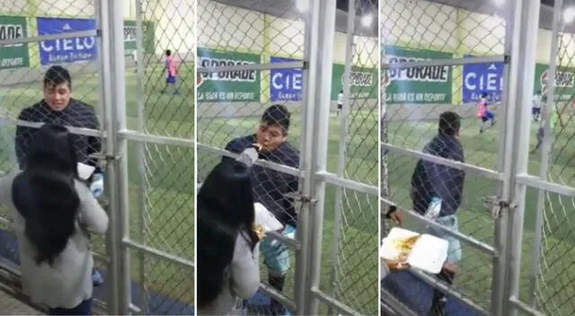 Joven alimentó a su novio con pollo broaster mientras juegaba una pichanga - VIDEO Joven alimentó a su novio con pollo broaster mientras juegaba una pichanga - VIDEO