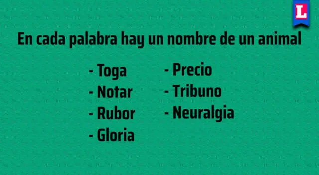 Acertijo visual: descubre que animales se ocultan en las palabras.